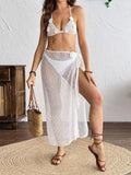 Floral Crochet Triangle Bikini Swim Set with Cover Up White / One Size