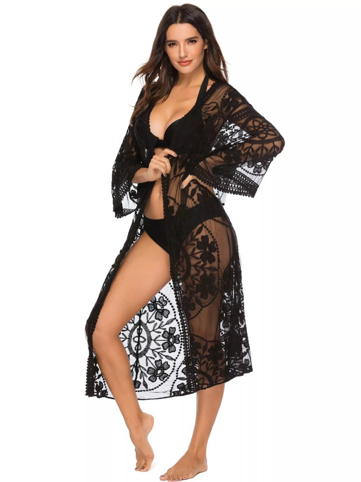 Floral Lace Sheer Kimono Cover Up