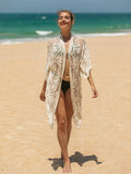 Floral Lace Sheer Kimono Cover-Up Apricot / One Size