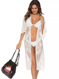 Floral Lace Sheer Kimono Cover-Up White / One Size