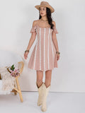 Floral Lace Trim Cold Shoulder A-Line Dress
