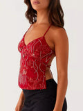 Floral Lace Up Back V-Neck Cami