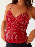 Floral Lace Up Back V-Neck Cami