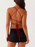 Floral Lace Up Back V-Neck Cami