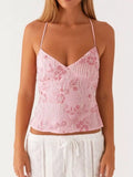 Floral Lace Up Back V-Neck Cami