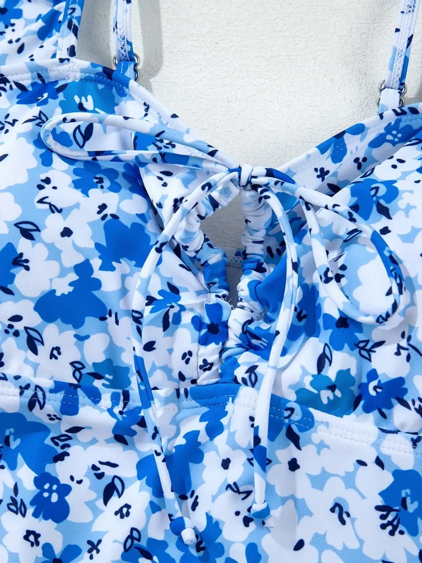 Floral Lace-Up Hollow Out One Piece Swimsuit