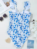 Floral Lace-Up Hollow Out One Piece Swimsuit