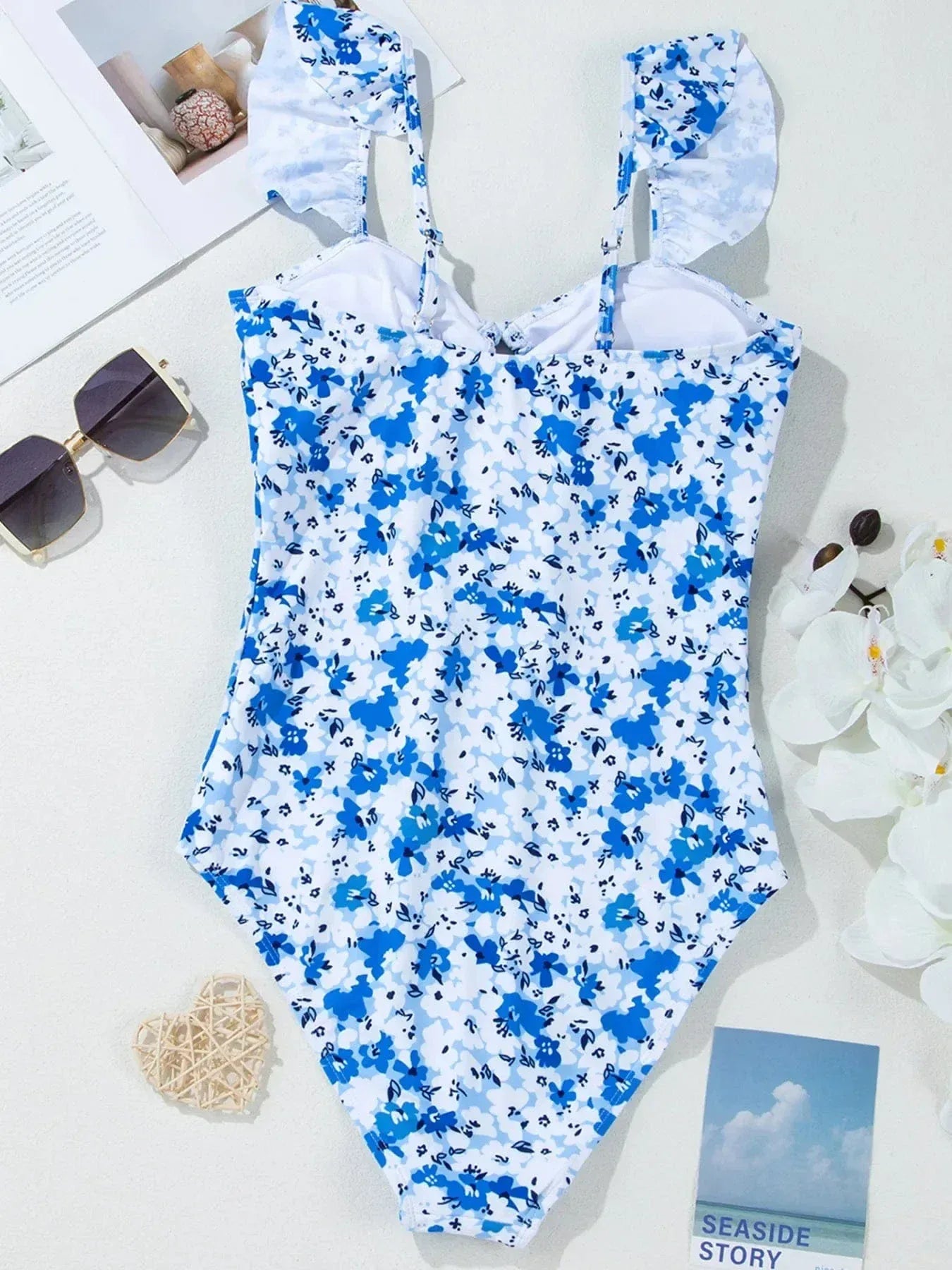 Floral Lace-Up Hollow Out One Piece Swimsuit