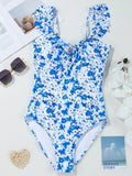 Floral Lace-Up Hollow Out One Piece Swimsuit