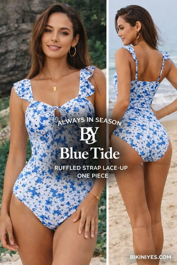 Floral Lace-Up Hollow Out One Piece Swimsuit