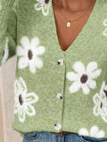 Floral Print Button-Up Knit Cardigan