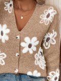 Floral Print Button-Up Knit Cardigan