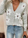 Floral Print Button-Up Knit Cardigan Light Gray / S