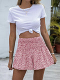 Floral Print Elastic Waist Shorts