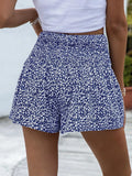 Floral Print Elastic Waist Shorts Blue / S