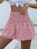 Floral Print Elastic Waist Shorts Red / S