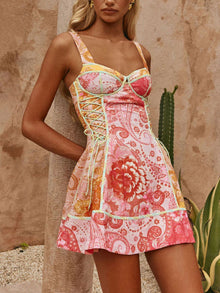 Mini-robe corset fleurie à lacets