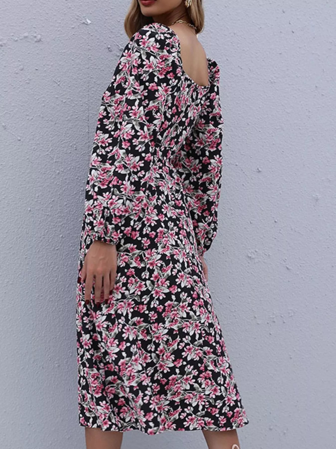Floral Print Long Sleeve Midi Dress