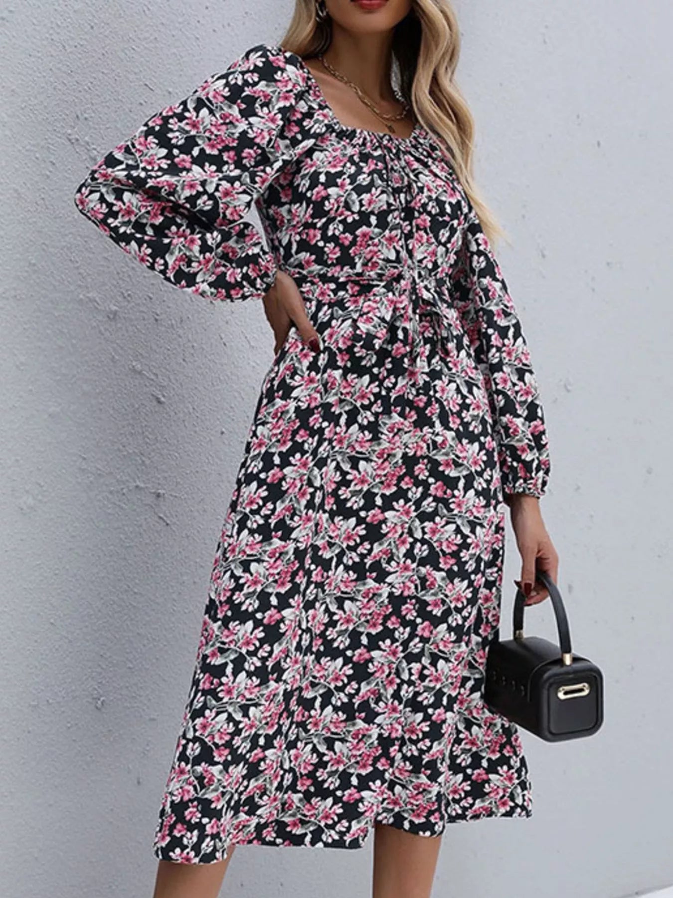 Floral Print Long Sleeve Midi Dress