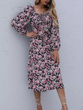Floral Print Long Sleeve Midi Dress