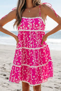 Floral Print Ric Rac Patched Sleeveless Mini Dress