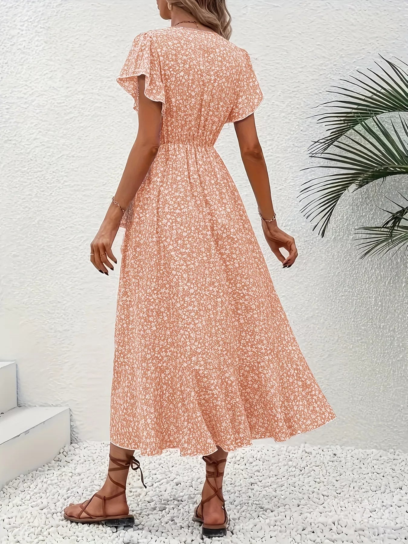 Floral Print Ruffle Hem Wrap Midi Dress