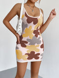 Floral Print Spaghetti Strap Mini Dress Chestnut / S