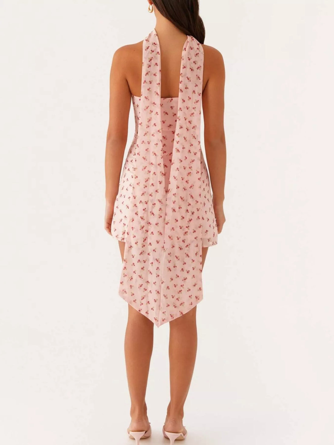 Floral Print Strapless Mini Dress with Scarf Blush Pink / S