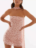 Floral Print Strapless Mini Dress with Scarf