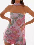 Floral Print Strapless Mini Dress with Scarf