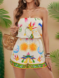 Floral Print Strapless Elastic Waist Romper