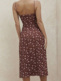 Floral Print Tie Front Slit Midi Dress