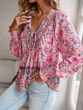 Floral Print Tie Neck Bohemian Blouse