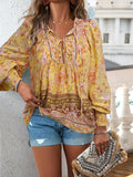 Floral Print Tie Neck Bohemian Blouse