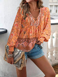 Floral Print Tie Neck Bohemian Blouse