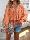 Floral Print Tie Neck Bohemian Blouse