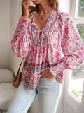 Floral Print Tie Neck Bohemian Blouse