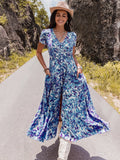 Floral Print V-Neck Slit Midi Dress