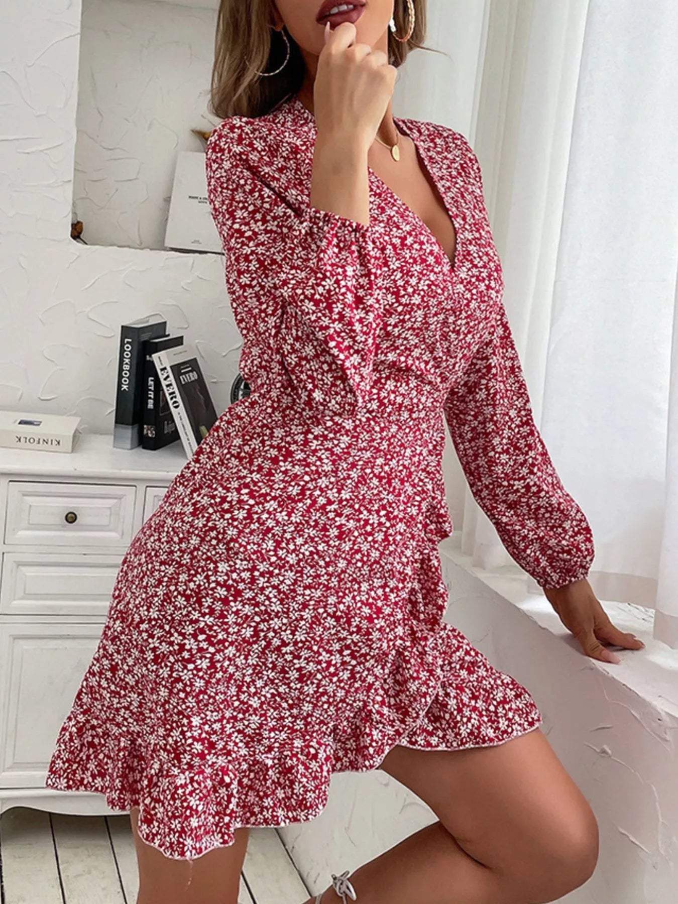 Floral Print Wrap Mini Dress