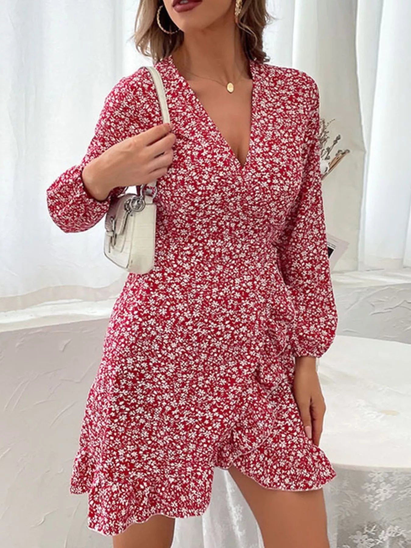 Floral Print Wrap Mini Dress
