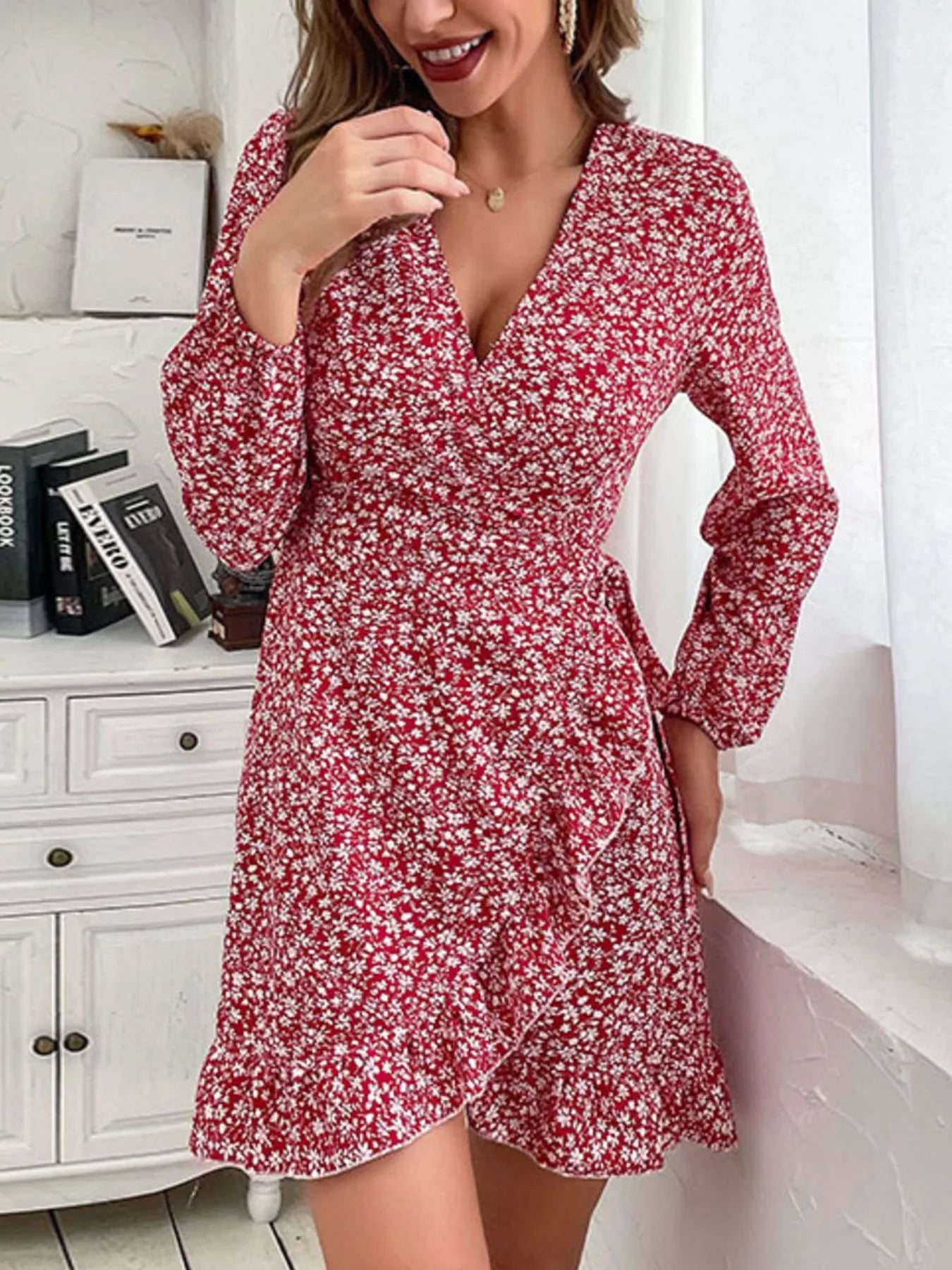 Floral Print Wrap Mini Dress
