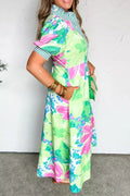 Floral Button-Up Puff-Sleeve Midi Dress - product view 4
