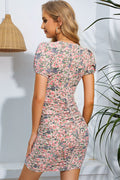 Floral Puff-Sleeve Ruched Plunge Dress - product view 2