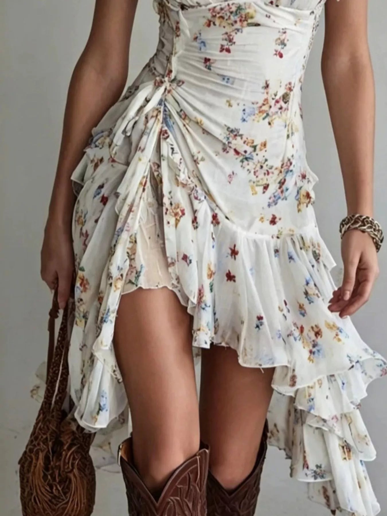 Floral Print Ruffle Hem Dress - product view 3