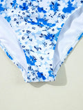 Floral Lace-Up Hollow Out One Piece Swimsuit