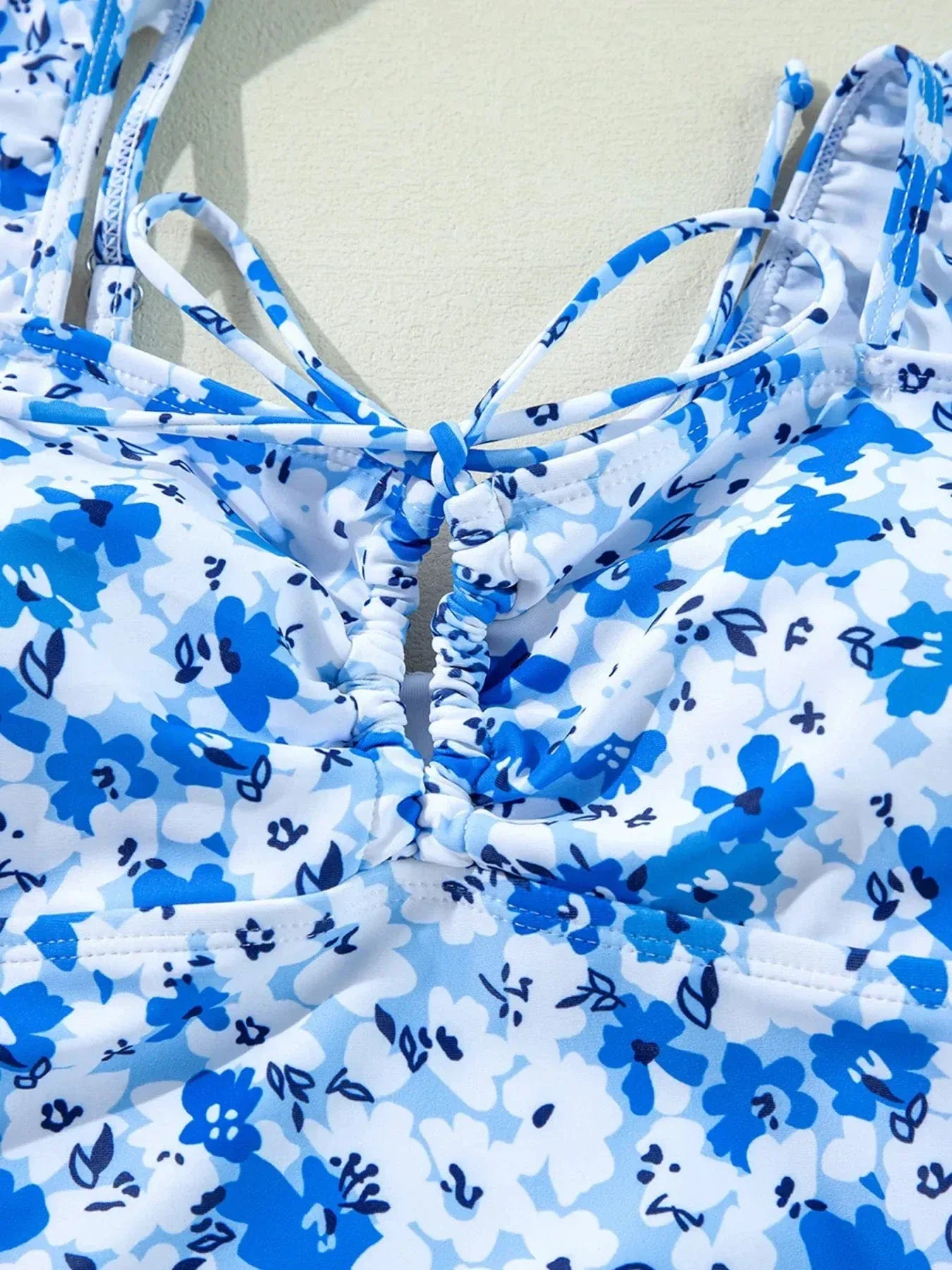 Floral Lace-Up Hollow Out One Piece Swimsuit