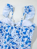 Floral Lace-Up Hollow Out One Piece Swimsuit