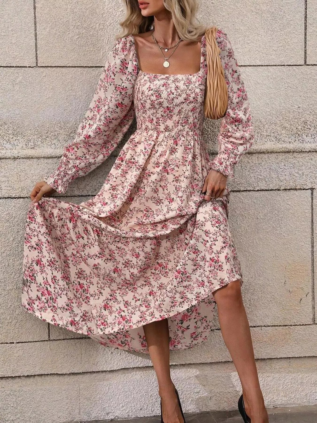Floral Square-Neck Smocked Midi Dress - product view 2