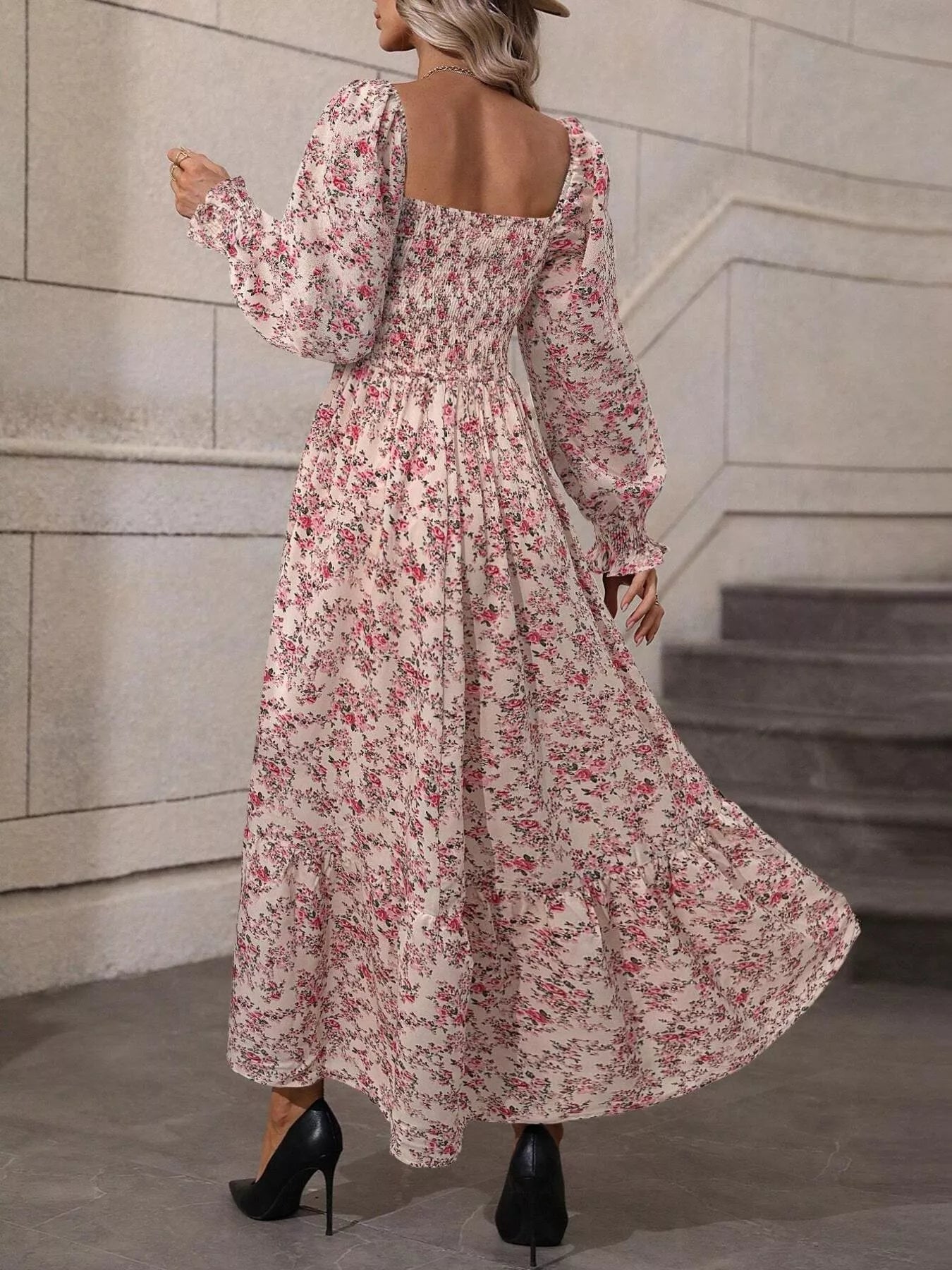 Floral Square-Neck Smocked Midi Dress - product view 3