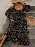 Floral Square-Neck Smocked Midi Dress - product view 7